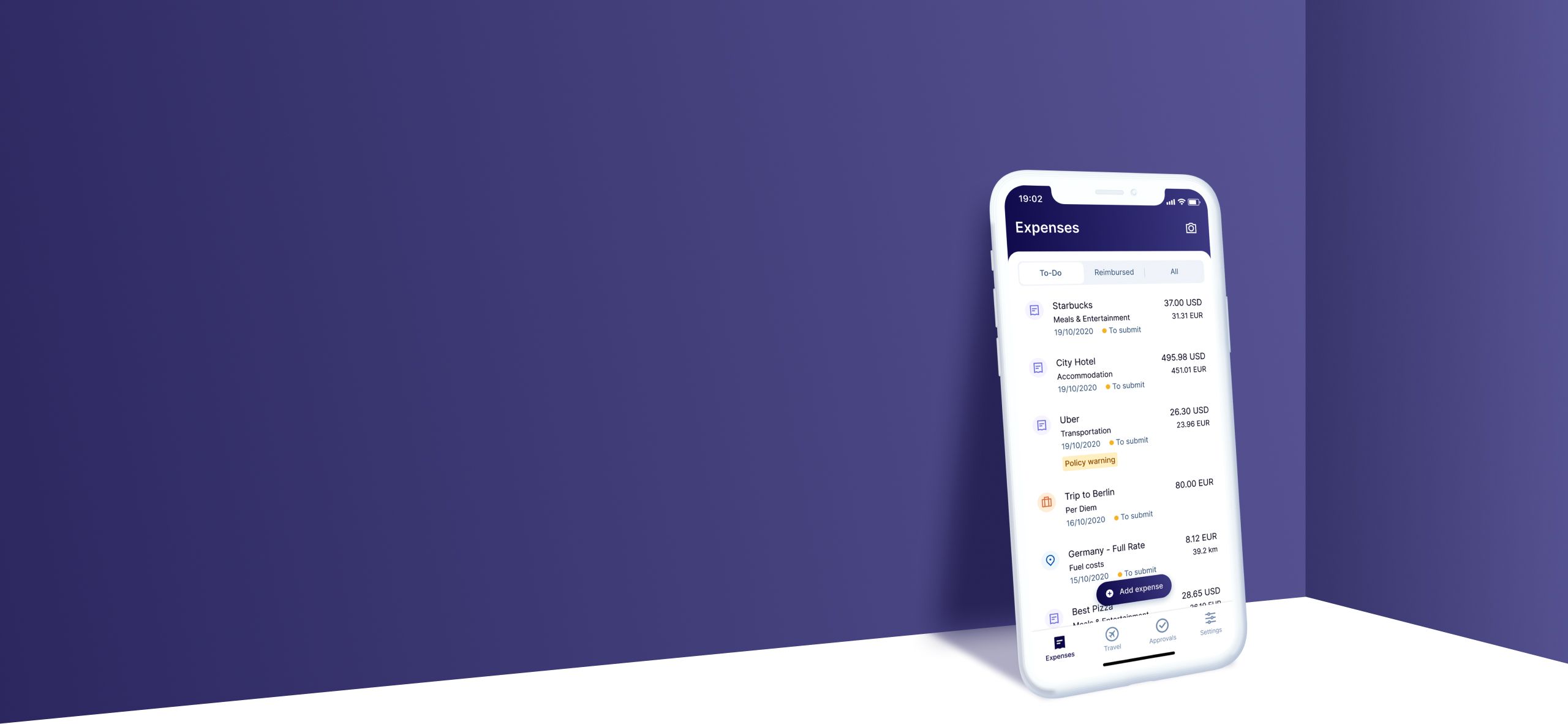 Rydoo App on screen Phone on the corner of the wall with Rydoo's app on screen