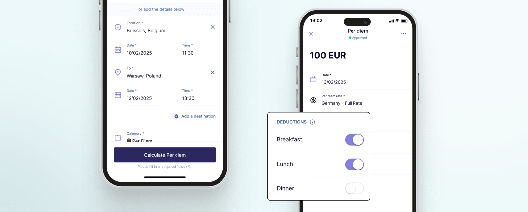 banner image of Rydoo's app showing how to request per diem reimbursement for business trips