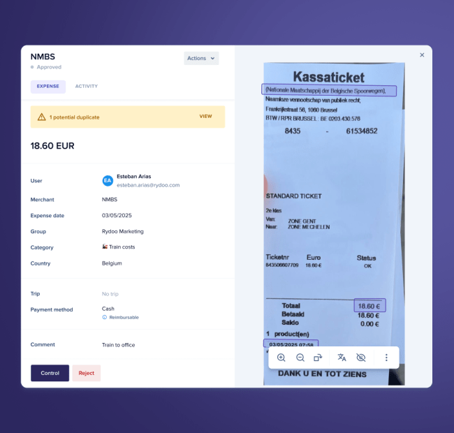 Smart audit - Monitor - Receipt details